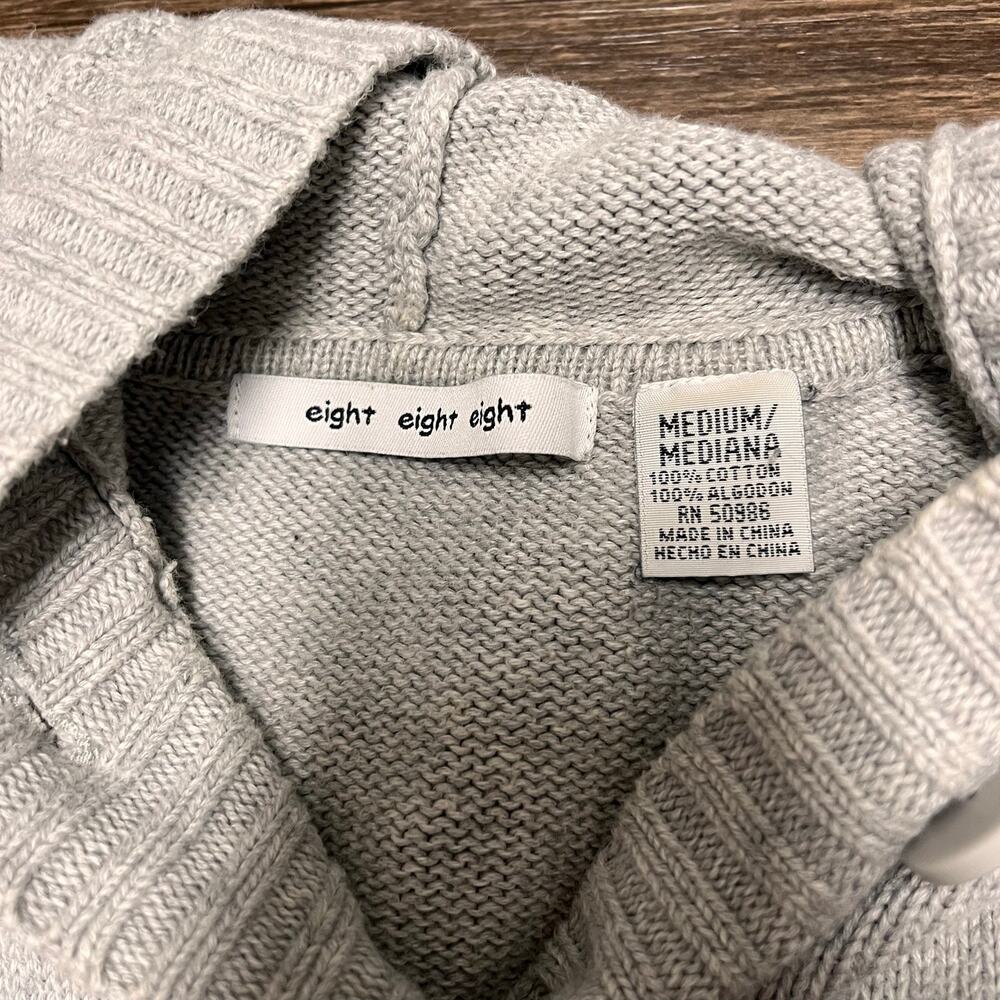 Gray Knit Hoodie 100% Cotton Sweater Medium Beige Henley Cozy Minimal Heavy - Picture 5 of 9